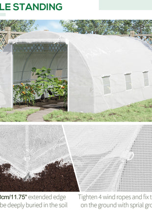 20' x 10' x 7' Walk-In Tunnel Greenhouse with Zippered Door & 8 Mesh Windows, Large Garden Green House Kit, Galvanized Steel Frame, White