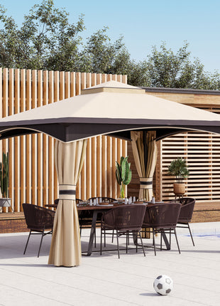 10' x 12' Outdoor Gazebo with Netting, Patio Gazebo Canopy with 2-Tier Soft Top Roof and Steel Frame for Lawn, Garden, Backyard and Deck