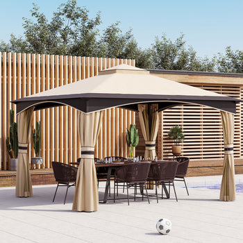 10' x 12' Outdoor Gazebo with Netting, Patio Gazebo Canopy with 2-Tier Soft Top Roof and Steel Frame for Lawn, Garden, Backyard and Deck