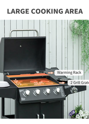 52" Barbecue Grill with Wheels 4+1 Burner Liquid Propane Gas Grill Outdoor Cabinet Style BBQ Trolley w/ Side Burner, Warming Rack