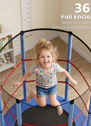 Φ5FT Kids Trampoline with Enclosure Net for Age 3 to 6 Years Blue