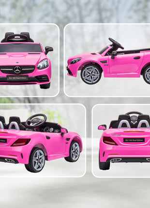 Mercedes SLC 300 Licensed Kids Electric Car with Remote Control, 12V Battery Powered Kids Ride on Car with Music, Lights, Suspension for 3-6 Years Old, Pink