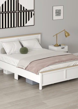 Queen Bed Frame with Headboard, Modern Platform Bed Frame with Wooden Slats, No Box Spring Needed, Easy Assembly, White