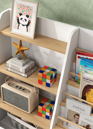 4 Tier Kids Bookshelf and Toy Storage Organizer with Book Rack, for Living Room, Kids Room, Playroom, Bedroom, White