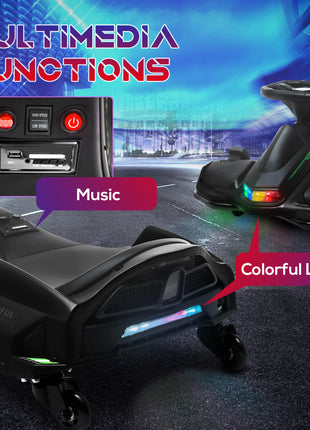 12V Electric Drifting Go Kart w/ Slow Start, Music, Lights, Black