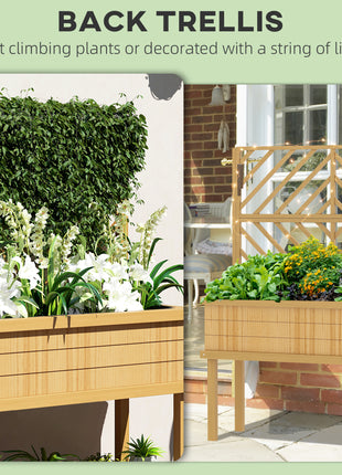 Elevated Wood Planter with Trellis for Climbing Plants, Raised Garden Bed with Legs and Drainage Holes, Natural Wood