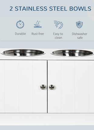 Large Elevated Dog Bowls with Storage Cabinet Containing Large 44L Capacity, Raised Dog Bowl Stand Pet Food Bowl Pet Feeding Station, White