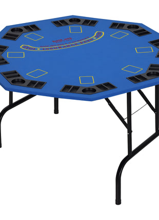 Poker Table Foldable, 47" Octagon Blackjack Poker Game Table for 8 Players with Cup Holders and Chips Tray, Blue Felt