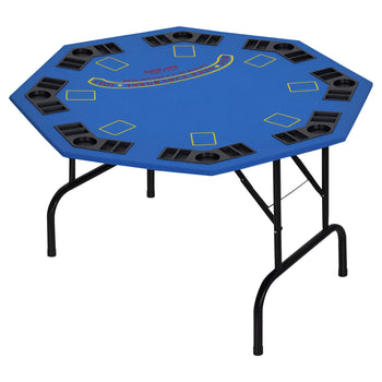 Poker Table Foldable, 47" Octagon Blackjack Poker Game Table for 8 Players with Cup Holders and Chips Tray, Blue Felt