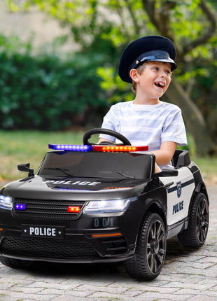 12V Kids Ride on Car w/ Remote Control, Siren, Light, Music, Spring Suspension, Horn & Transport Wheel, Black