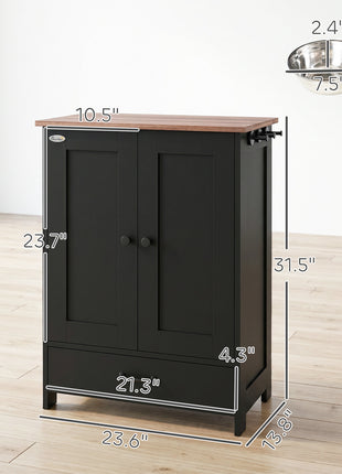 Pet Feeding Station, Dog Food Storage Cabinet w/ Raised Dog Bowls, Adjustable Panel, Hooks for Medium Dogs, Black