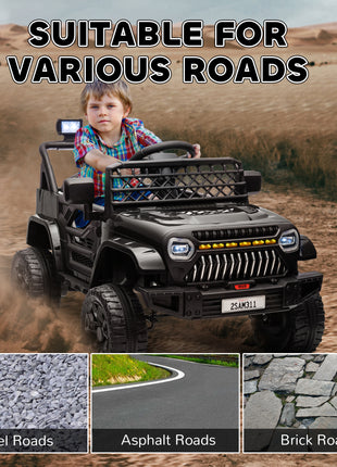 12V Battery Powered Ride On Truck, Kids Electric Car with Spring Suspension, Remote, Horn, USB Music, Black