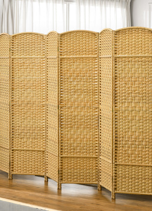 Folding Room Divider Screen 6 Panel 6' Tall Privacy Screen Freestanding Wood Partition for Home Office, Nature Wood