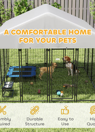 Outdoor Dog Kennel with Roof, 8' x 8' x 6' Heavy Duty Welded Wire Dog Playpen Enclosure with Escape-proof Lock