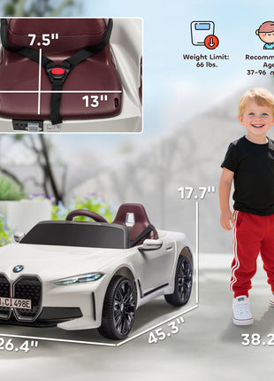 12V Electric Car for Kids with 2.4G Remote Control, Suspension, White