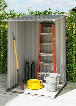 Outdoor 3.3' x 3.4' Lean-to Garden Storage Shed, Galvanized Steel Tool House with Lockable Door for Patio, Gray