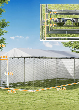 Dog Kennel Outdoor Dog Run Waterproof UV-Resist Cover Lockable Door Adjustable Bowls 20 x 7.5 x 6.5ft