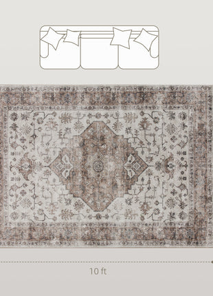 8x10 Area Rug, Vintage Machine Washable Rug, Non-Slip Floor Carpet for Living Room, Bedroom, Dining Room, Tan