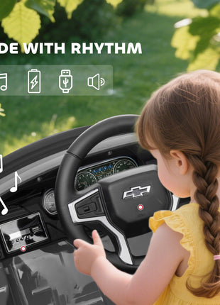 Licensed Chevrolet Tahoe Ride On Car, 12V 7AH Battery Power Ride On Toy with Parent Remote Control, LED Lights, Music, 4 Wheeler Suspension, 3 Speeds, Kids Electric Vehicle for Aged 3+, Gray