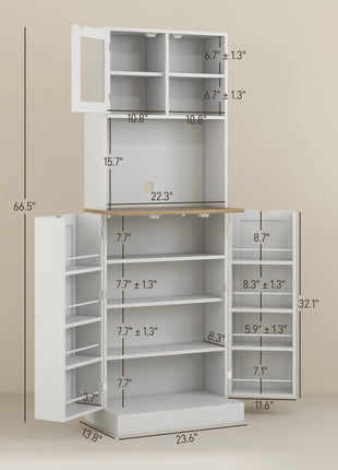66.5" Tall Kitchen Pantry Cabinet, Kitchen Hutch, Microwave Cabinet with Adjustable Shelves for Dining Room, White