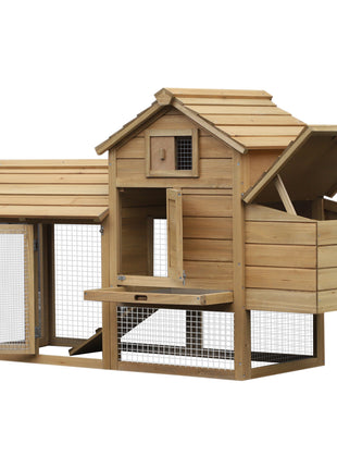 59" Small Wooden Chicken coop Hen House Poultry Cage for Outdoor Backyard with 2 Doors, Nesting Box and Removable Tray, Natural Wood