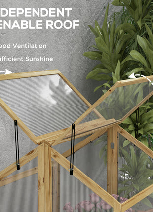 Raised Garden Flower Bed Kit with Greenhouse, Wooden Cold Frame Planter, 35.5" x 31.5" x 36", Natural