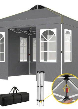 9.6 x 9.6 ft Pop Up Canopy Tent with Sidewalls, One Push Setup, UPF50+ Portable Instant Canopy Shelter, Dark Gray