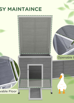 Wooden Duck Coop with Openable Roof, Removable Floor, Double Doors, Ramp, for 2-4 Ducks, Chickens, 25" x 32" x 30"