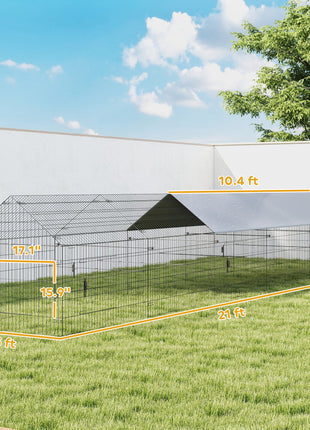 Metal Chicken Coop, Large Chicken Run with Water-Resistant & Anti-UV Cover for 7-9 Hens, Outdoor Hen House with 10 Doors