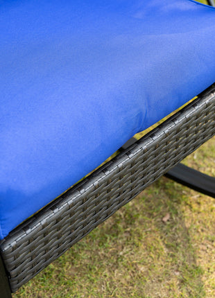 Outdoor Wicker Rocking Chair with Padded Cushions, Aluminum Furniture Rattan Porch Rocker Chair w/ Armrest for Garden, Patio, and Backyard, Blue