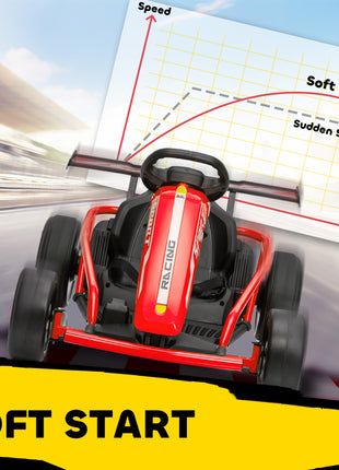 24V 7AH Kids Electric Go Kart, 8.1 MPH Battery Powered Drift Kart with Dual Motors, Soft Start for 8-12 Years, Red