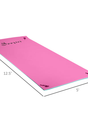 12' x 5' Lily Pad Floating Mat with Cup Holder Table, 3-Layer Portable Roll-Up Water Mat Float Dock for 2-3 People, on Lake, River, Beach, Swimming Pool, Pink