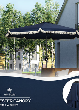 9ft Patio Umbrella Outdoor Table Umbrella w/ Tilt, Crank, Ruffled, 8 Ribs for Garden, Deck, Pool, Dark Blue