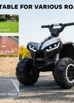 12V Kids ATV Quad Car with Forward & Backward Function, Four Wheeler for Kids with Wear-Resistant Wheels, Music, Up to 3.7 MPH, Electric Ride-on ATV for Toddlers Ages 3+ Years Old, White