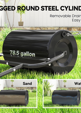 20-Inch Push/Tow Behind Lawn Roller Filled with 10 Gal Water or Sand for Flattening Sod in the Garden, Black