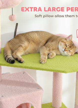 74" Flower Cat Tree, Large Cat Tower with Scratching Post & Board for Indoor Cats, Pink