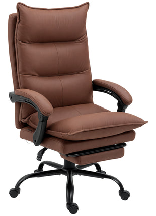 Executive Massage Office Chair with 6 Vibration Points, Microfiber Computer Desk Chair, Heated Reclining Chair with Footrest, Armrest, Double Padding, Brown