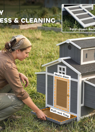 Chicken Coop for 2 Chickens, Wooden Hen House with Nesting Box, Pull-Out Tray, Ventilation Windows