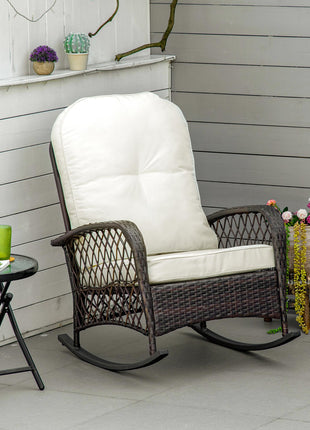 Outdoor PE Rattan Wicker Recliner Rocker Chair w/ Soft Cushion for Garden
