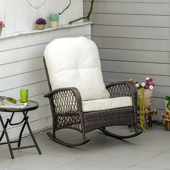 Outdoor PE Rattan Wicker Recliner Rocker Chair w/ Soft Cushion for Garden