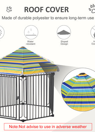 48" x 41" Heavy-Duty Metal Dog Playpen, Outdoor Pet Cage Kennel, Puppy Exercise Fence Barrier with Weather-Resistant Polyester Roof, Locking Door and Solid Black Frame