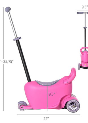3-in-1 Ride On Push Car, Kids Scooter, Sliding Walker, Push Rider, with Adjustable Handlebar, 3 Balanced Wheels, Removable Storage Seat, for Boys and Girls Aged 2-6 Years Olds, Pink