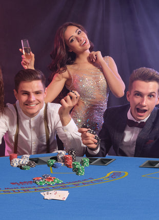 Poker Table Foldable, 47" Octagon Blackjack Poker Game Table for 8 Players with Cup Holders and Chips Tray, Blue Felt