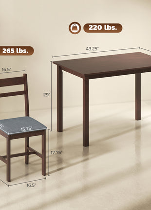 5-Piece Solid Wood Dining Table Set for 4, Farmhouse Kitchen Table with Upholstered Chairs for Dining Room, Walnut