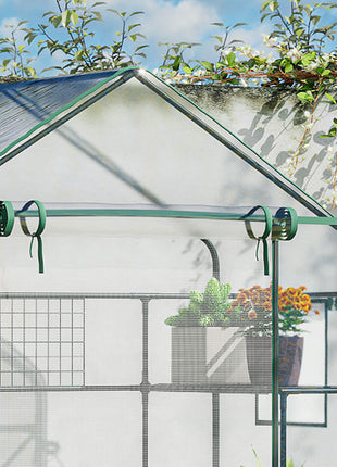 Outdoor Walk-in Mini Greenhouse with Mesh Door & Windows, Small Portable Garden Green House with 3 Tiers 6 Shelves, Trellis, & Plant Labels