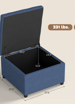 Round Storage Ottoman Bench, Button Tufted Ottoman with Flip Top for Living Room, Entryway and Bedroom, Blue