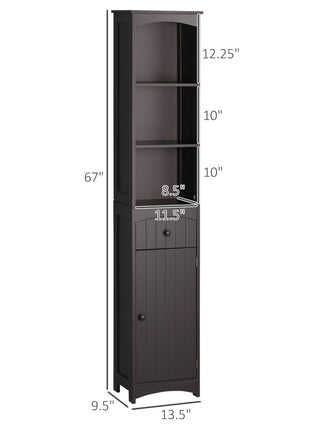 Bathroom Storage Cabinet, Free Standing Bathroom Storage Unit, Tall Linen Tower with 3-Tier Shelves and Drawer, Brown