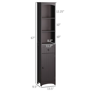 Bathroom Storage Cabinet, Free Standing Bathroom Storage Unit, Tall Linen Tower with 3-Tier Shelves and Drawer, Brown