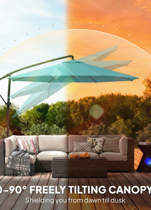 10 ft Offset Patio Umbrella with Cover, Hanging Cantilever Umbrella with 360° Rotation, Crank Handle, Tilt, Sky Blue