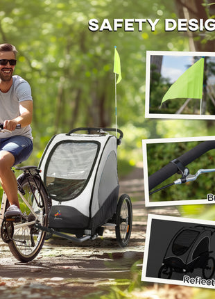 Bike Trailer for Kids 3 In1 Foldable Child Jogger Stroller Baby Stroller Transport Carrier with Shock Absorber System Rubber Tires Adjustable Handlebar Kid Bicycle Trailer White and Grey